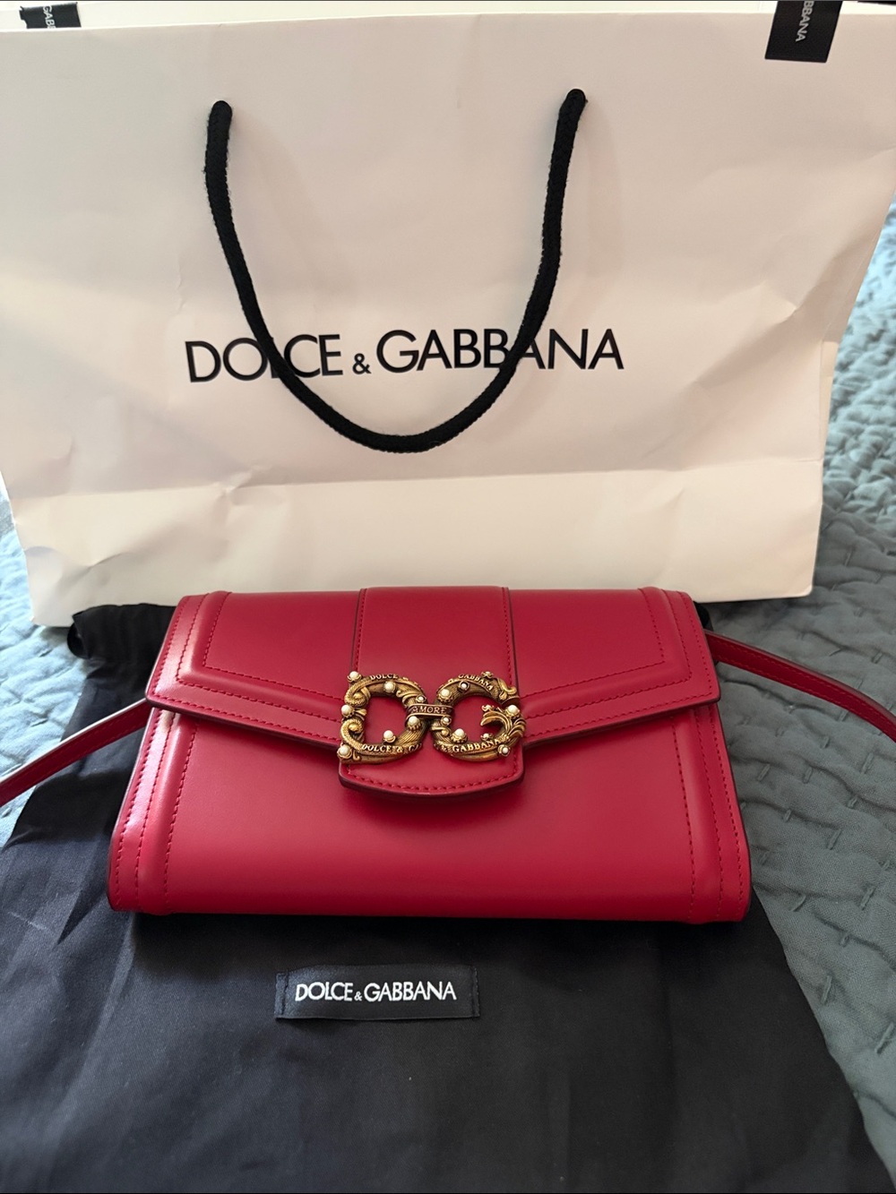 Dolce & Gabbana Red Leather DG Buckle Crossbody Bag